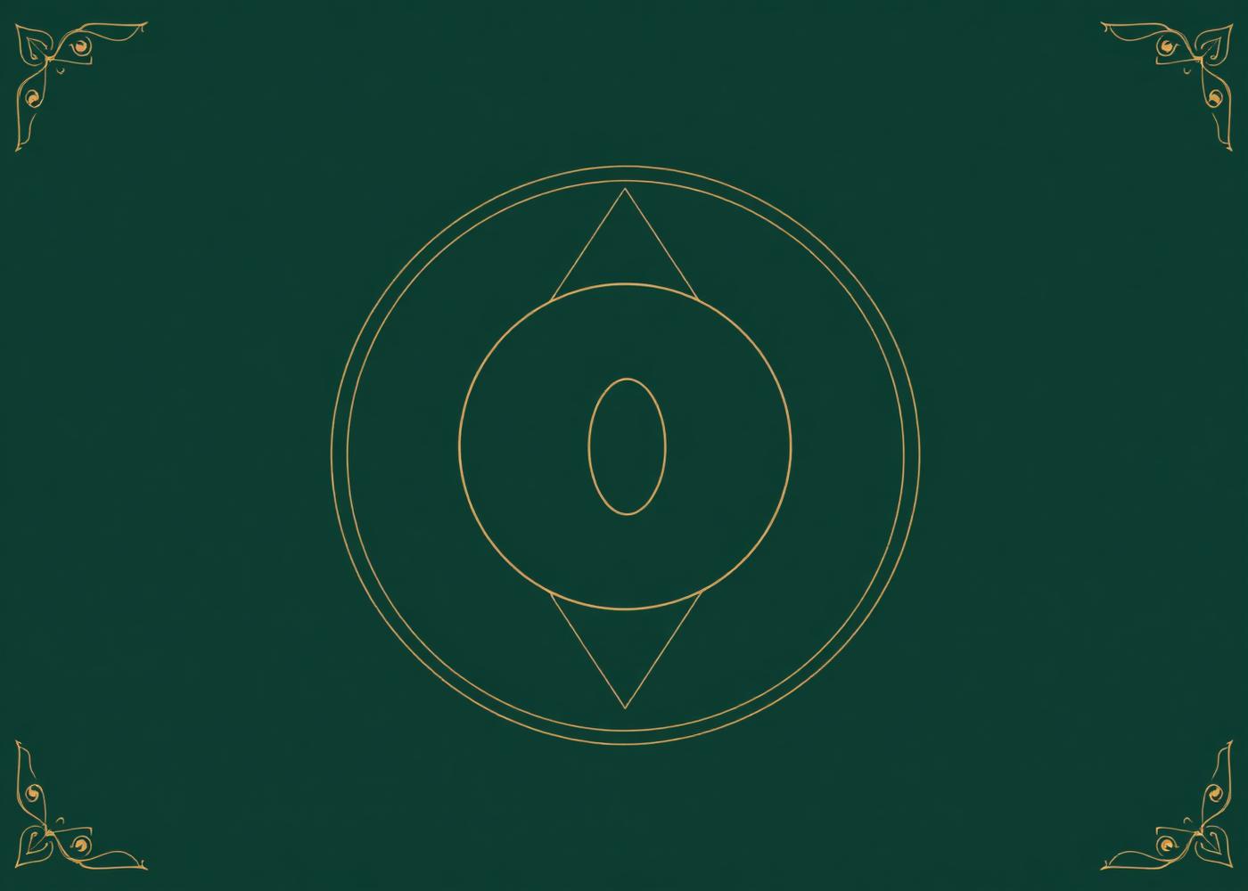Vesica Piscis construction — two overlapping circles of equal radius each centered on the other's circumference, forming an almond-shaped intersection, drawn in gold on deep emerald.
